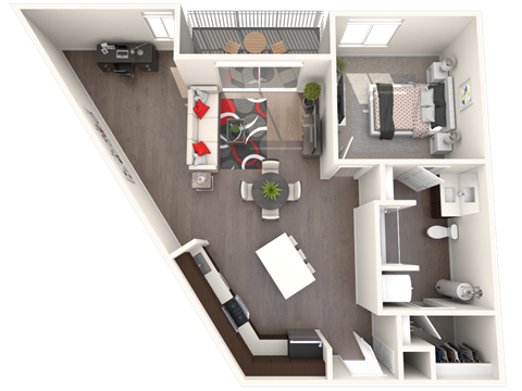 Floor plan for 1 bed, 1 bath, 849 sqft